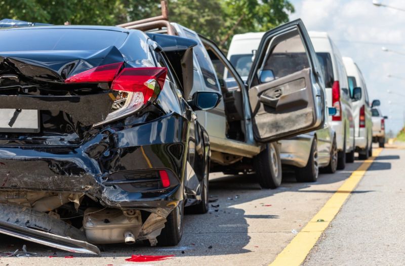 Pile up car accident in Miami.